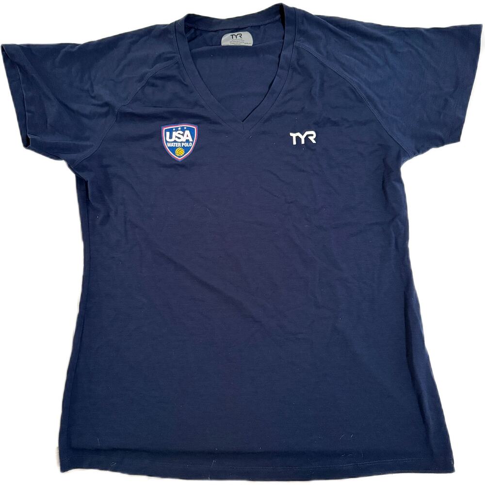 TYR Womens USA Water Polo WP Alliance Tech Tee - Navy V-Neck TFSSTW3A Sz Medium